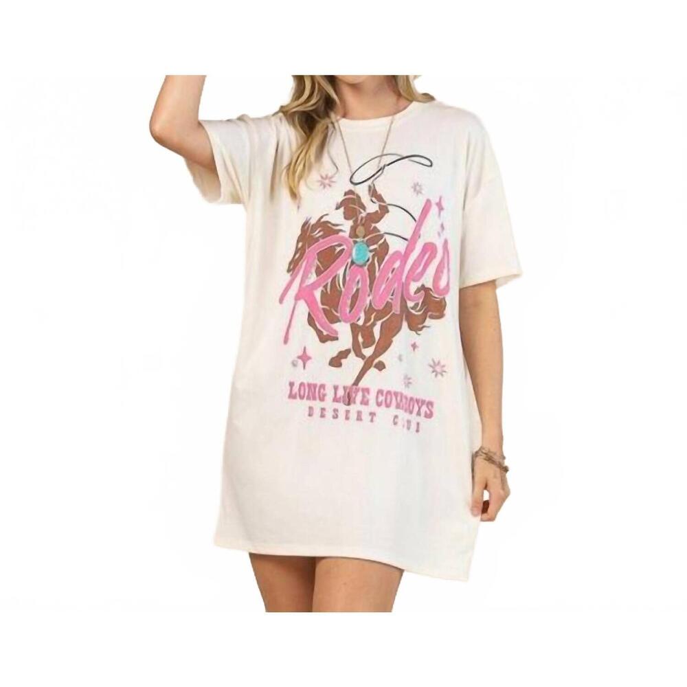 NEW AVERY APPAREL long live cowboys rodeo graphic t-shirt dress in white